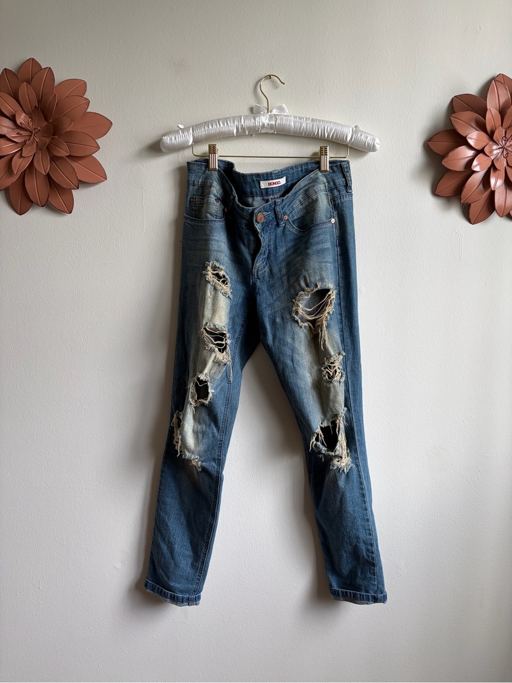 BONGO Distressed Blue Straight Jeans